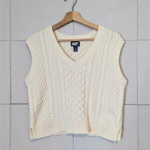 Lands' End cable knit boxy cropped V neck sweater vest